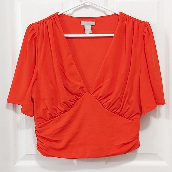 H&M Tops - H&M Bright Orange V-Neck Blouse Size M